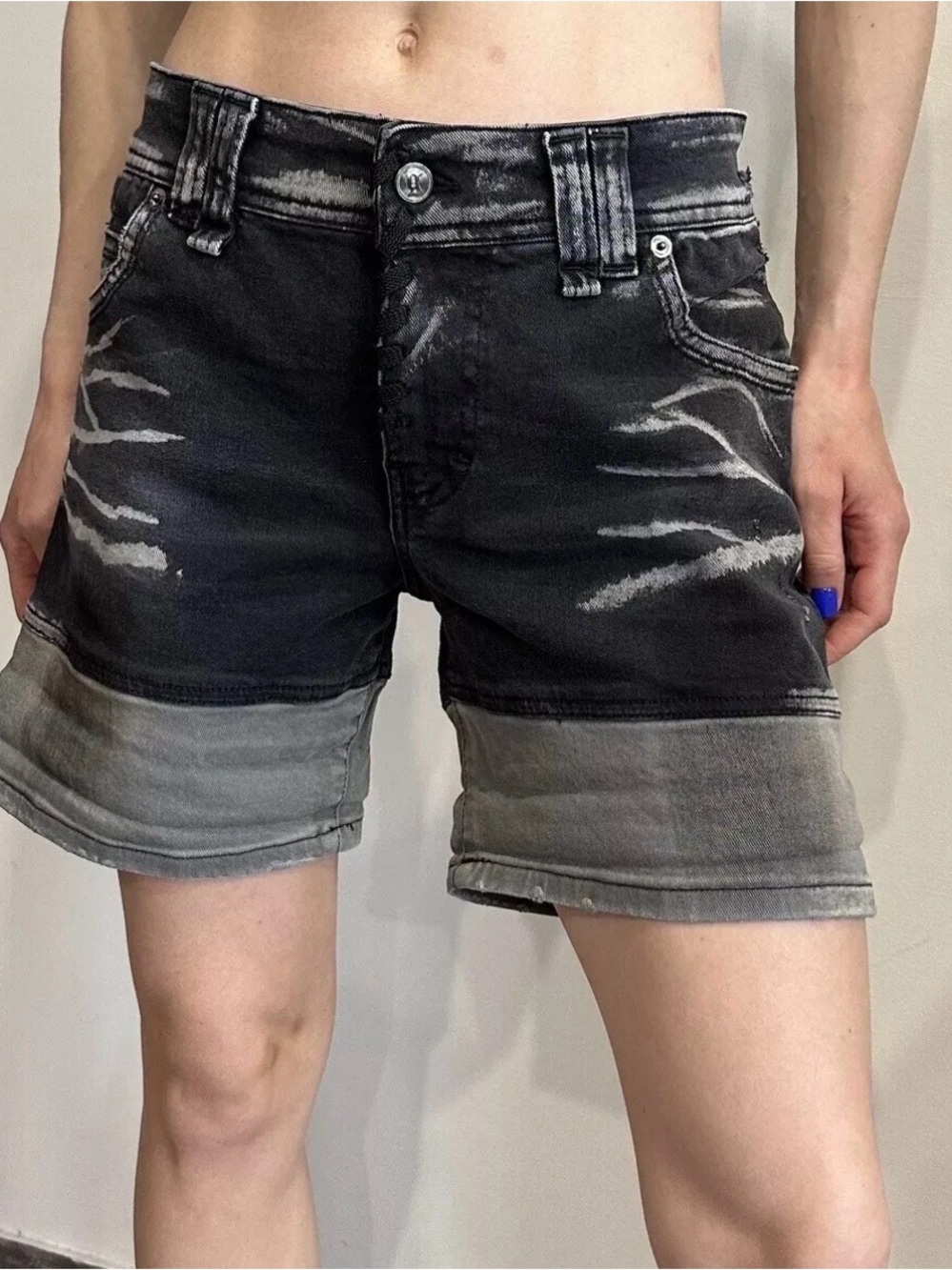 Vtg  John Galliano cuffed black denim shorts Distressed
